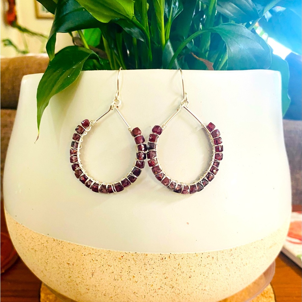 Garnet Hoop Earrings